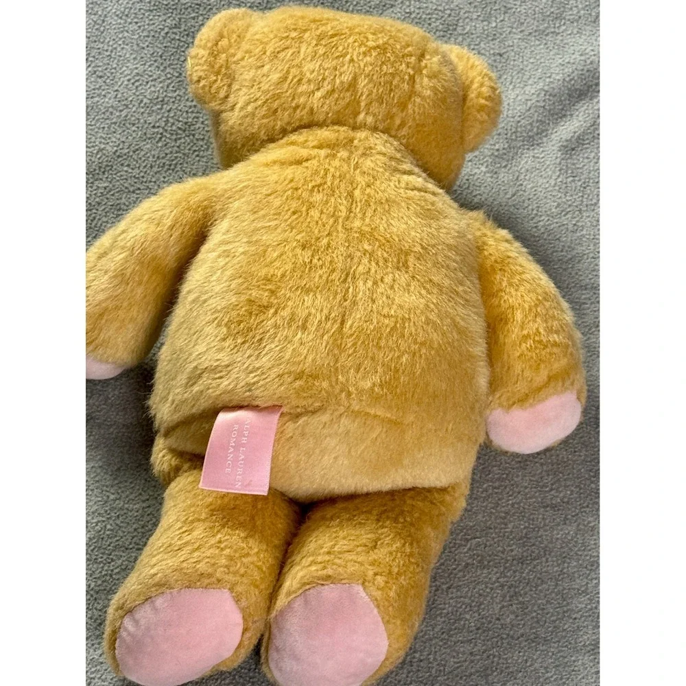 Ralph Lauren Romance Teddy Bear Plush Gold Tan Pink Paws Collectible 12 inch